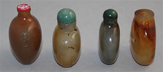 Four Chinese chalcedony snuff bottles, 1800-1900, Richards no.s 254,272, 369 and 358